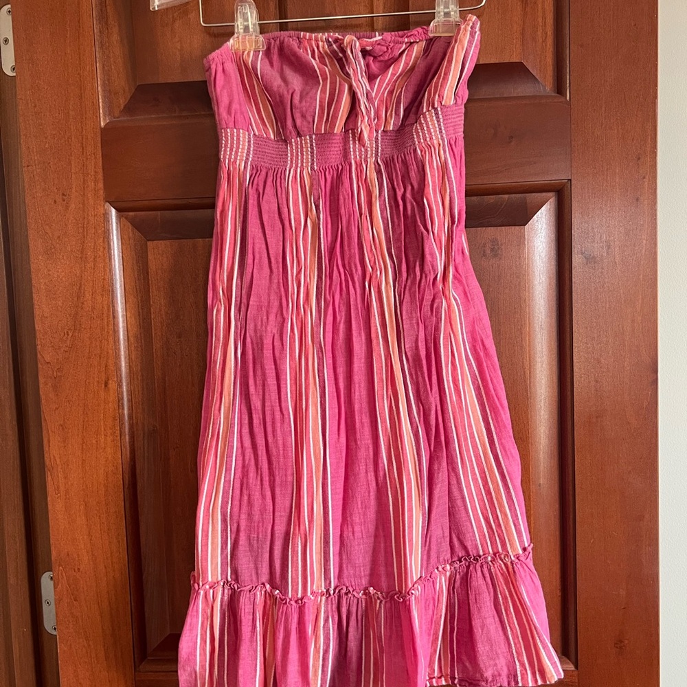 Old Navy Pink and White Striped Strapless Dress
